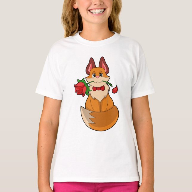 Fox mit Rose Blume T-Shirt (Vorderseite)