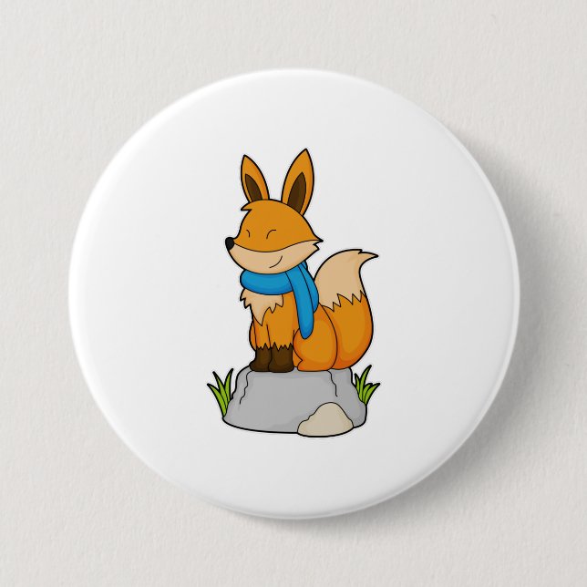 Fox mit Scarf auf Rock Button (Vorderseite)