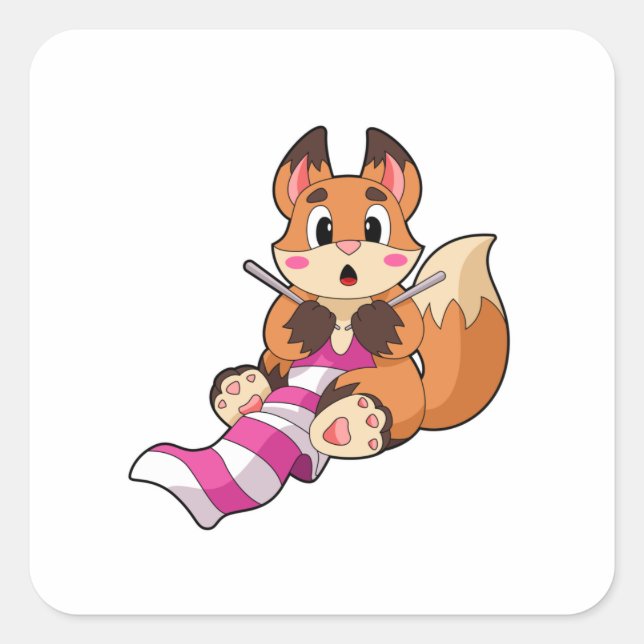 Fox mit Scarf Quadratischer Aufkleber (Vorderseite)