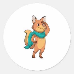 Fox mit Scarf Runder Aufkleber