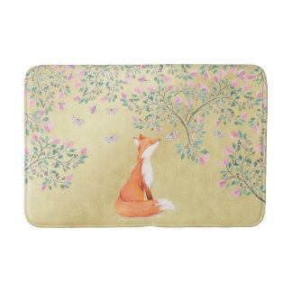 Fox mit Schmetterlingen und rosa Blumen Badematte