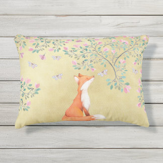 Fox mit Schmetterlingen und rosa Blumen Kissen Für Draußen
