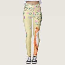 Fox mit Schmetterlingen und rosa Blumen Leggings
