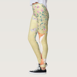 Fox mit Schmetterlingen und rosa Blumen Leggings