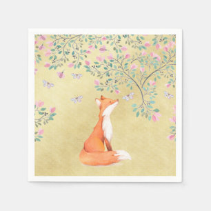 Fox mit Schmetterlingen und rosa Blumen Serviette