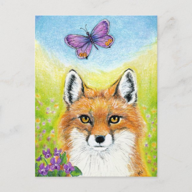 Fox mit Schmetterlingskarte Postkarte (Vorderseite)