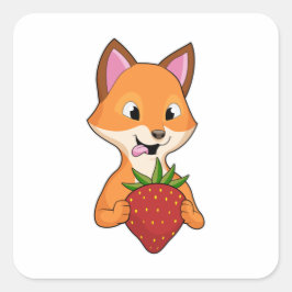 Fox mit Strawberry Quadratischer Aufkleber