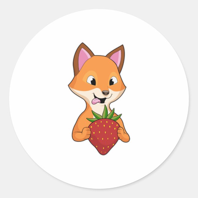 Fox mit Strawberry Runder Aufkleber (Vorderseite)