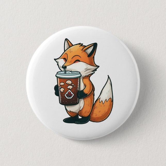 Fox mit Tasse Button (Vorderseite)