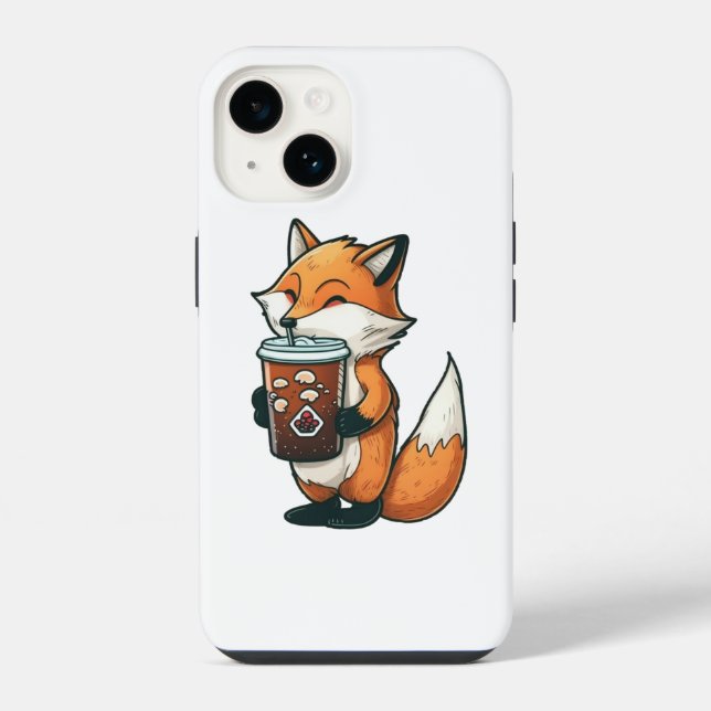 Fox mit Tasse iPhone 14 Hülle (Rückseite)