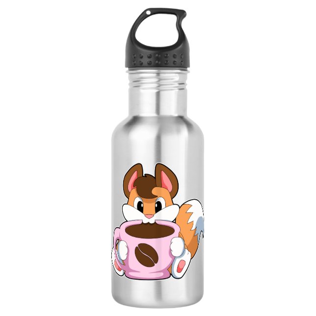 Fox mit Tasse Kaffee Edelstahlflasche (Vorderseite)