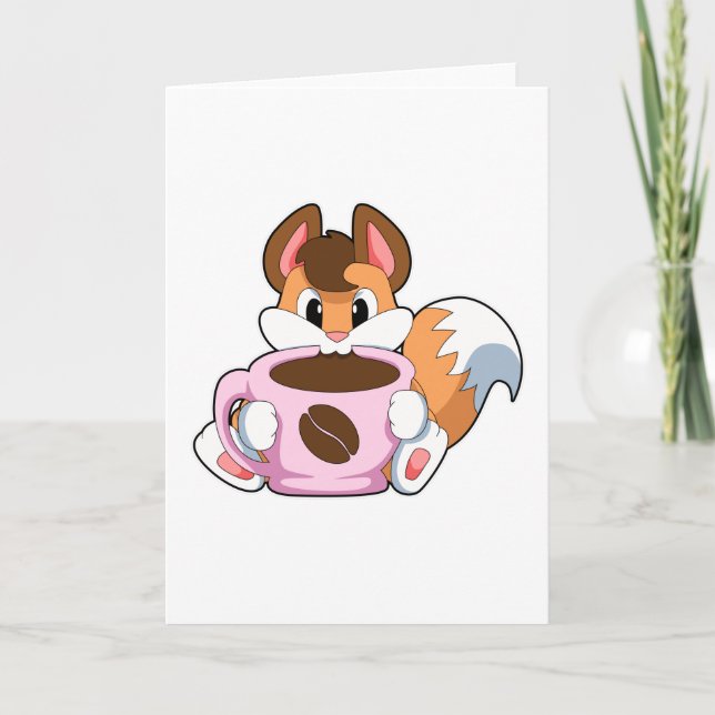 Fox mit Tasse Kaffee Karte (Vorderseite)