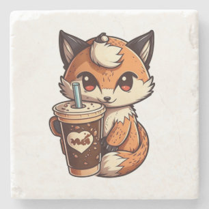 Fox mit Tasse Steinuntersetzer