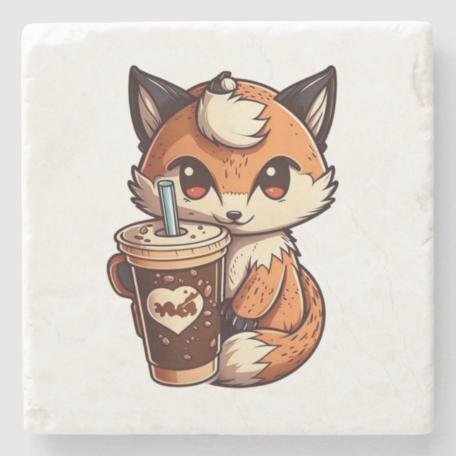 Fox mit Tasse Steinuntersetzer (Vorderseite)