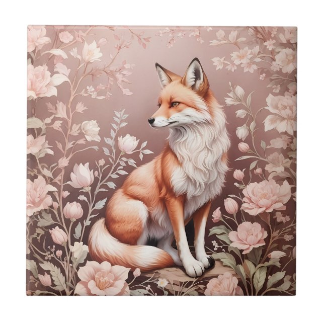 Fox mit traumhaft rosa Blüte Fliese (Vorderseite)