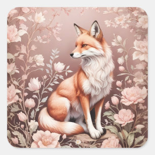 Fox mit traumhaft rosa Blüte Quadratischer Aufkleber