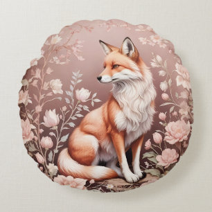 Fox mit traumhaft rosa Blüte Rundes Kissen