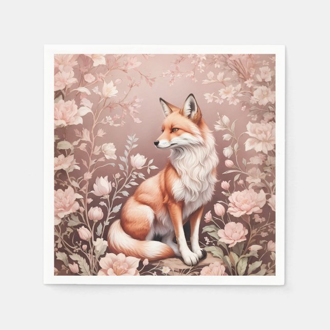 Fox mit traumhaft rosa Blüte Serviette (Vorderseite)