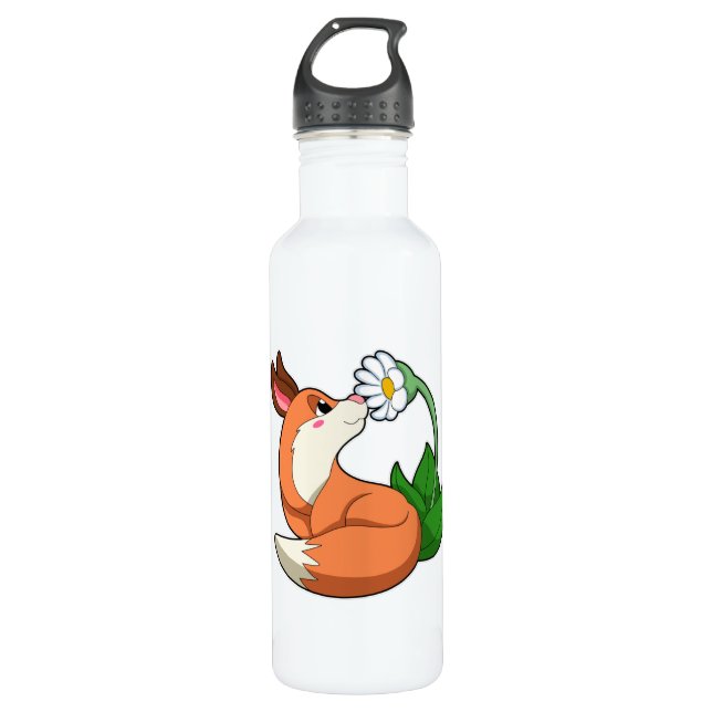 Fox mit weißer Blume Edelstahlflasche (Vorderseite)