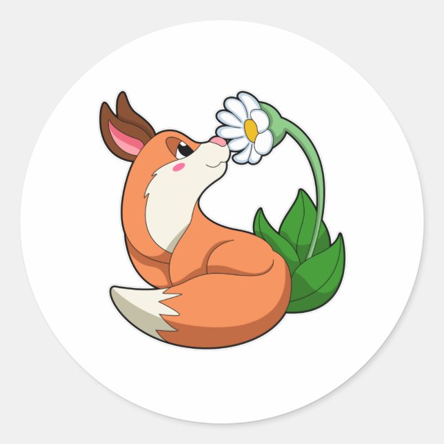 Fox mit weißer Blume Runder Aufkleber (Vorderseite)
