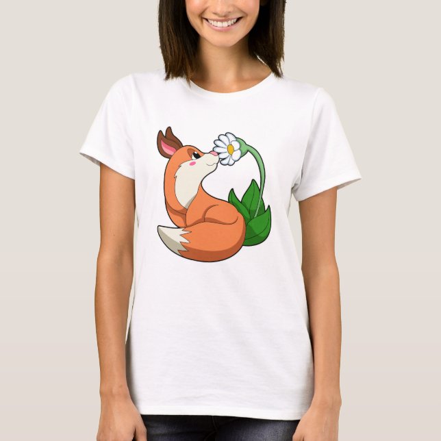 Fox mit weißer Blume T-Shirt (Vorderseite)