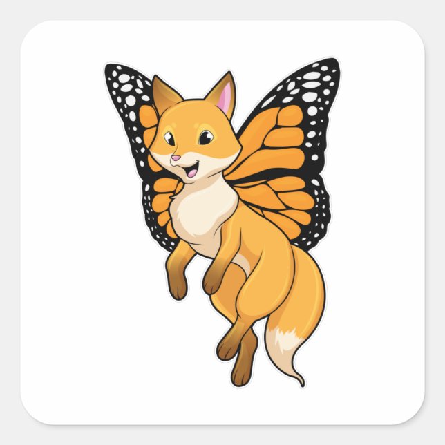 Fox mit Wing Quadratischer Aufkleber (Vorderseite)