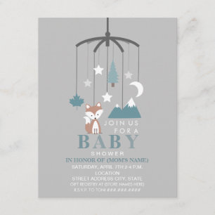 Fox Mobile Modern Boy Baby Dusche Einladung