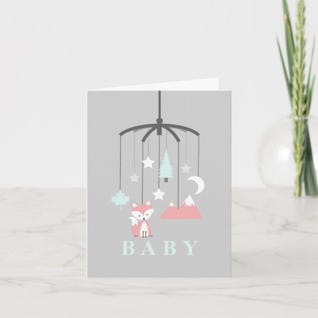 Fox Mobile Modern Girl Baby Dusche Einladung (Vorderseite)