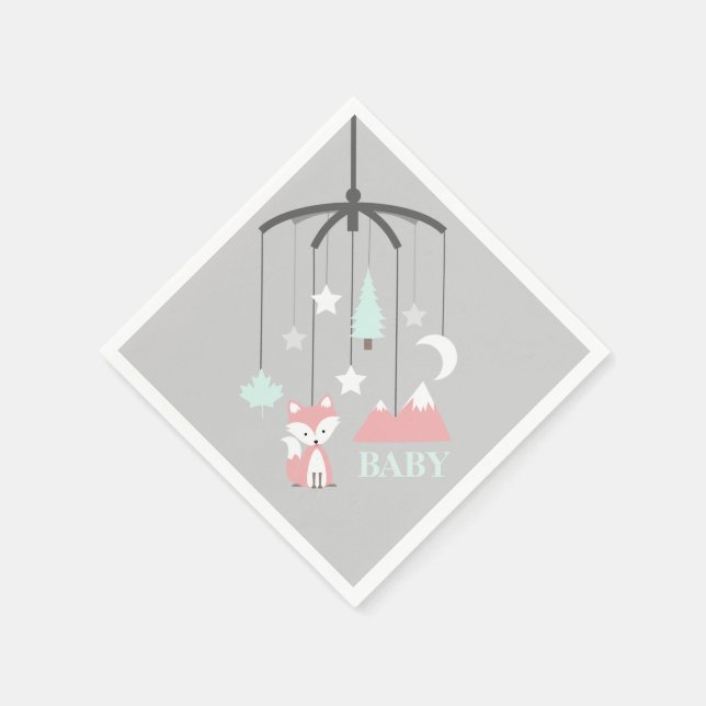 Fox Mobile Modern Pink Baby Dusche Napkins Serviette (Ecke)