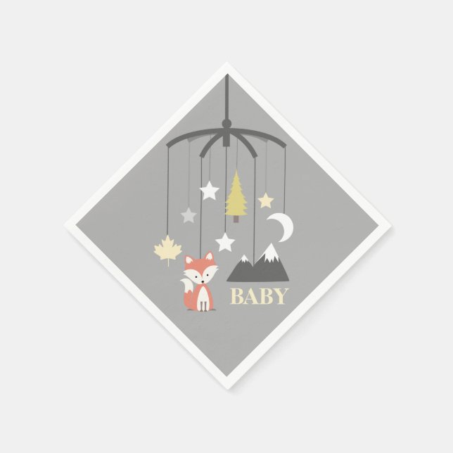 Fox Mobile Moderne neutrale Babydusche Napkins Serviette (Ecke)