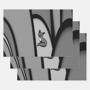 Fox Modern Art Design in Silver Geschenkpapier Set