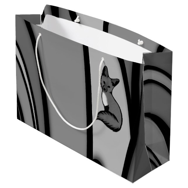 Fox Modern Art Design in Silver Große Geschenktüte (Rückseite Schrägansicht)