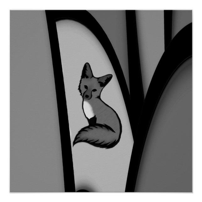 Fox Modern Art Design in Silver Poster (Vorderseite)