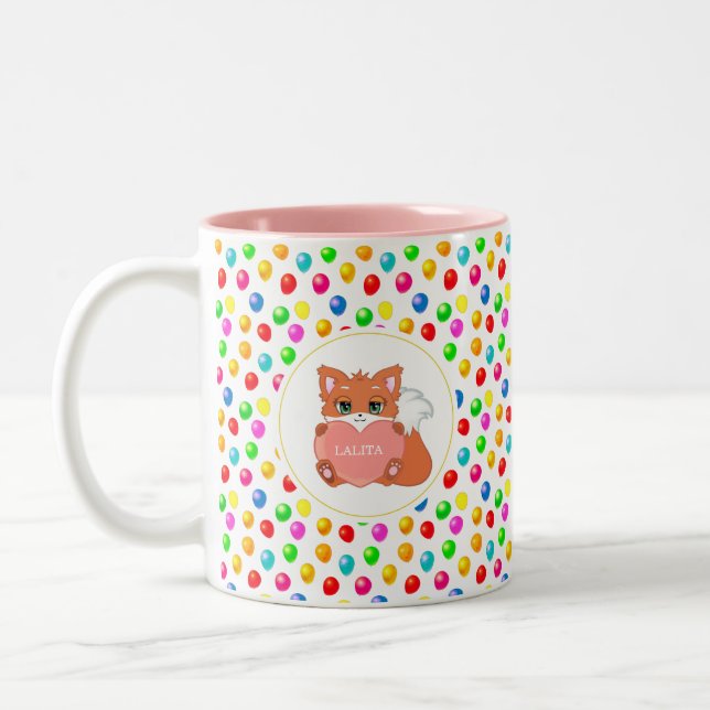 Fox & Multicolored Festivals Balloons Personalisie Zweifarbige Tasse (Links)