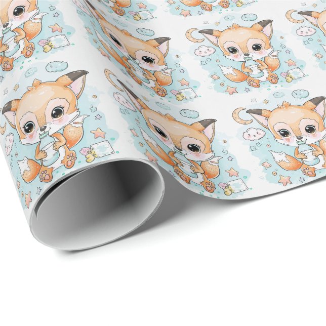 Fox Niedlich Baby Pastell Watercolor Muster Geschenkpapier (Rolleneckpunkt)