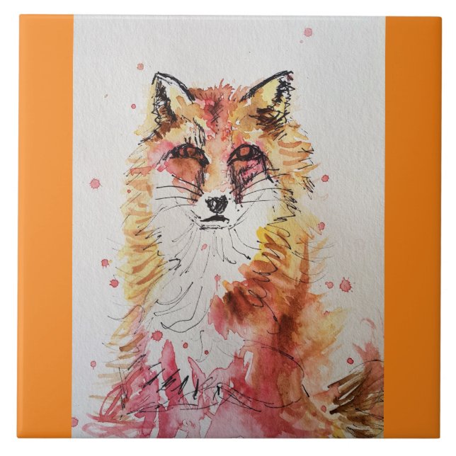Fox Niedliche Rote Wasserfarben Malerei Art Fliese (Vorderseite)