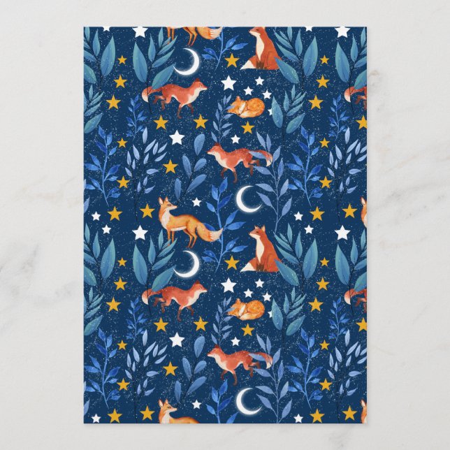 Fox Night Forest Celestial Seamless Pattern Einladung (Vorderseite)