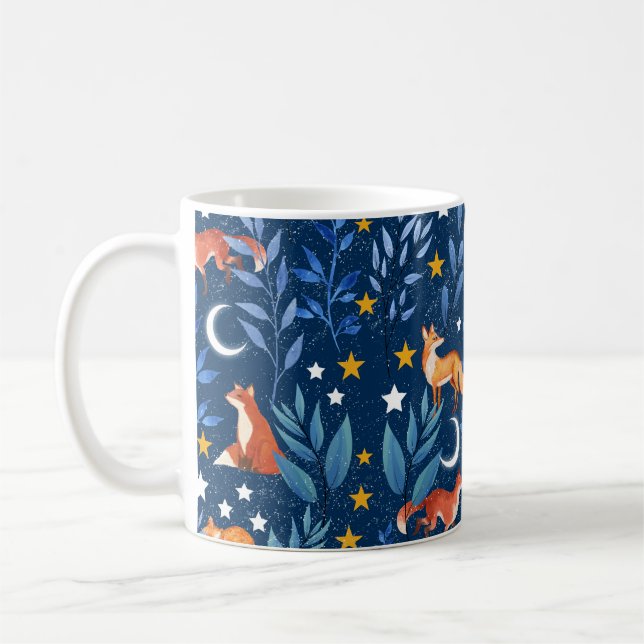 Fox Night Forest Celestial Seamless Pattern Kaffeetasse (Links)
