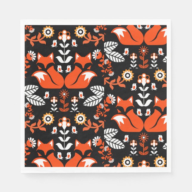 Fox Nordic Skandinavier Folk Art Tableclout Serviette (Vorderseite)