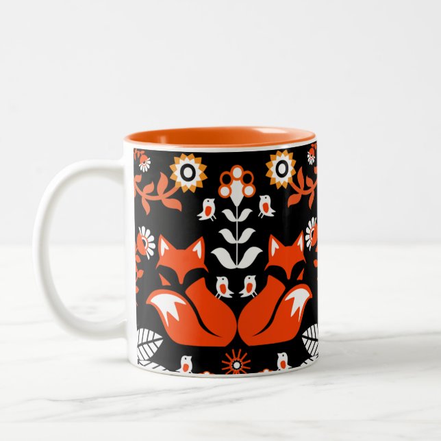 Fox Nordic Skandinavier Folk Art Tableclout Zweifarbige Tasse (Links)