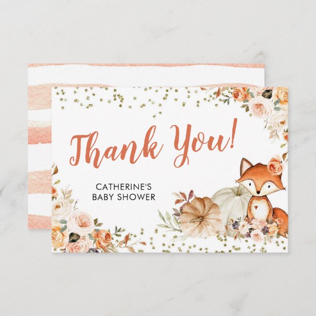 Fox Oh Girl Fall Pumpkin Baby Dusche Danke (Vorne/Hinten)
