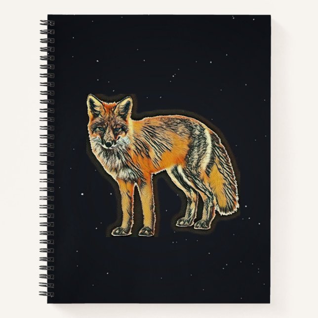 Fox on Starry Black Background Sketch Notizbuch (Vorderseite)
