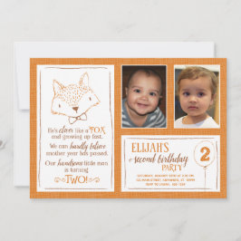 Fox Orange Blanc 2e anniversaire Invitation photo
