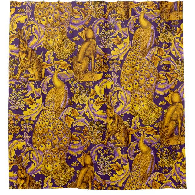 Fox, Peacock, Lila Goldflora Duschvorhang (Vorderseite)