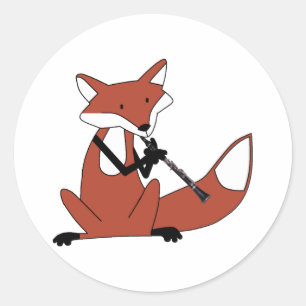 Fox Playing die Klarinette Runder Aufkleber