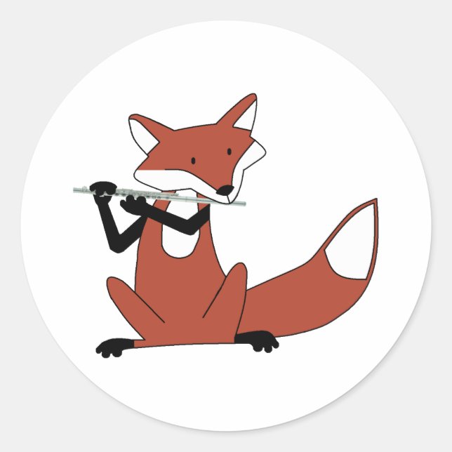 Fox Playing the Flute Runder Aufkleber (Vorderseite)