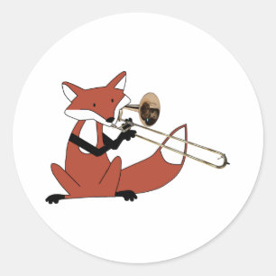 Fox Playing the Trombone Runder Aufkleber