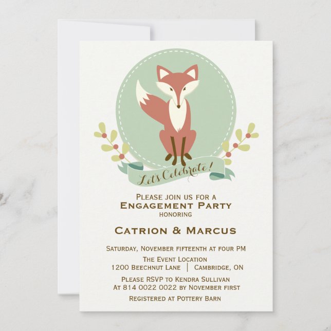 Fox Portrait Floral Engagement Party Invitation (Devant)