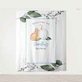 Fox Pumpkin Baby Shower Backdrops Boy Wandteppich