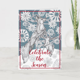 Fox & Rabbit Snowflakes Festivals Blauer Weihnacht Feiertagskarte